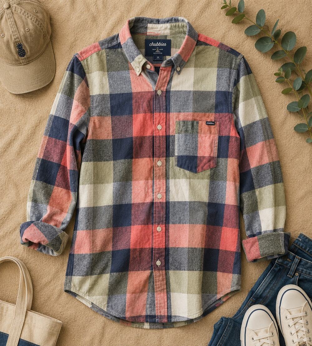 NWT Chubbies Men's the IPlaid Classic Fit Stretch Flannel Button Up Shirt Size L